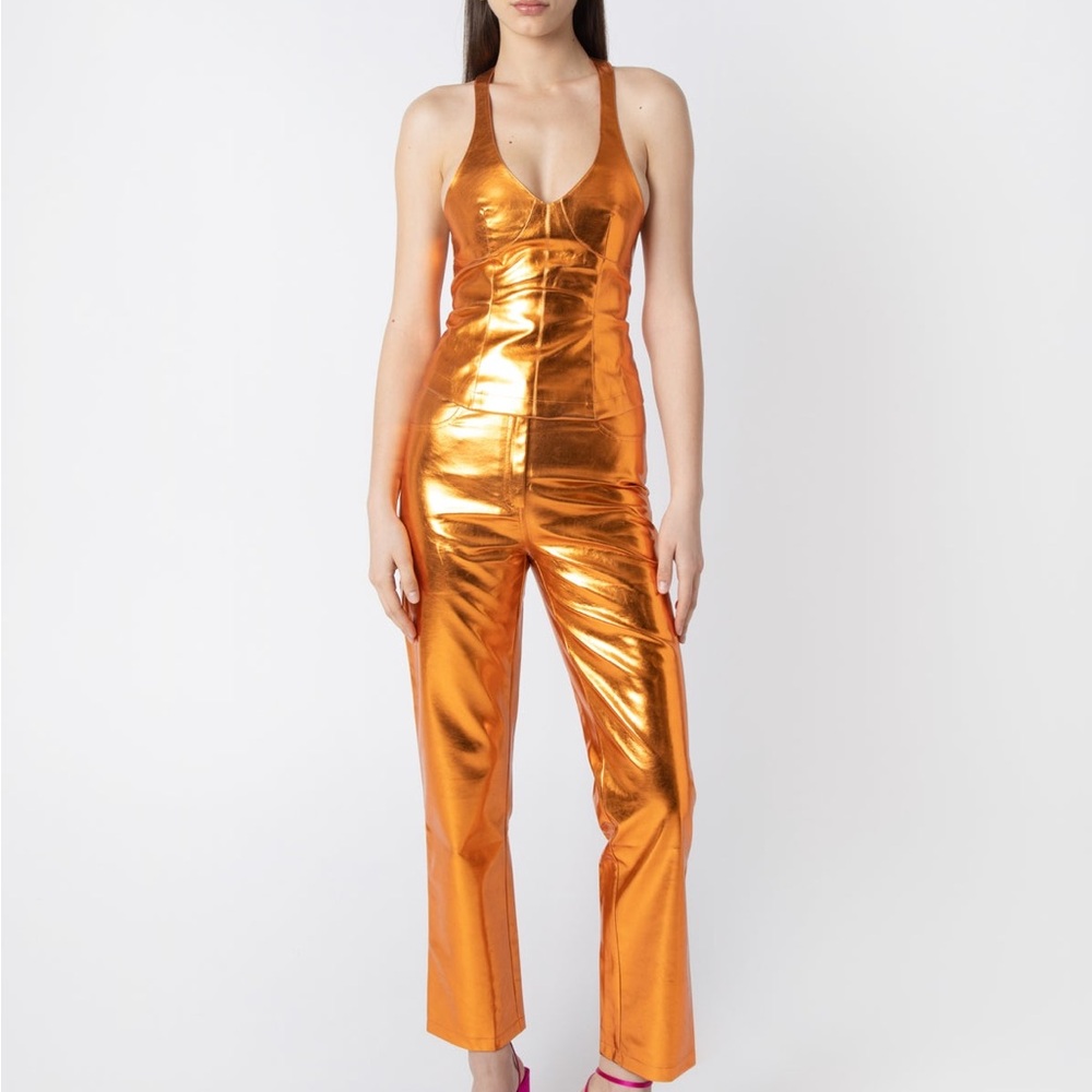 BNWT Amy Lynn Lupe Metallic Orange High Waisted Pants